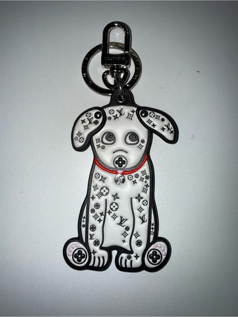Louis Vuitton Dalmatian Keychain with Red Collar and Black Trim